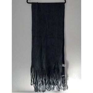 NWT Lucky Brand Scarf With Long Fringe Dark Gray / Charcoal Soft Polyester Blend